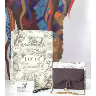 迪奥女包 Dior Saddle系列女包 woc包型 小牛皮 迪奥链条包 Dior手拿包 草紫色 原单迪奥