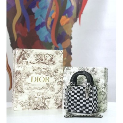迪奥女包 Dior迪奥 黑白棋盘格系列 流珠戴妃包 小香风手提包 Dior单肩包 原单迪奥