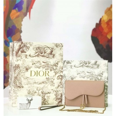 迪奥女包 Dior Saddle系列女包 woc包型 小牛皮 迪奥链条包 Dior手拿包 裸粉 原单迪奥
