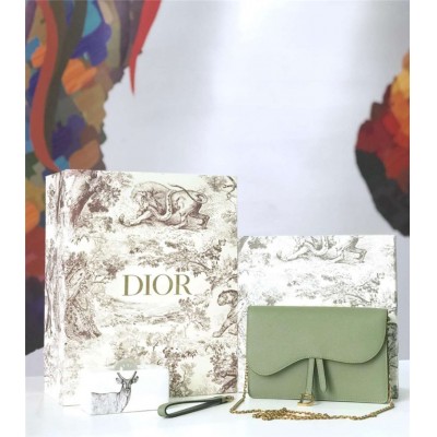 迪奥女包 Dior Saddle系列女包 woc包型 小牛皮 迪奥链条包 Dior手拿包 抹茶绿 高仿迪奥女包