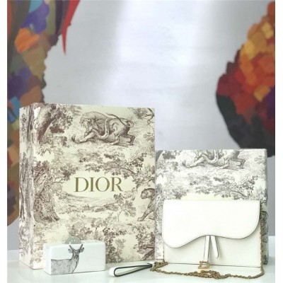 迪奥女包 Dior Saddle系列女包 woc包型 小牛皮 迪奥链条包 Dior手拿包 白色 高仿迪奥女包