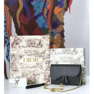 迪奥女包 Dior Saddle系列女包 woc包型 小牛皮 迪奥链条包 Dior手拿包 黑色 高仿迪奥女包