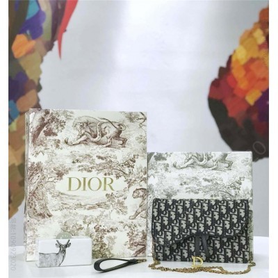 迪奥女包 Dior Oblique女包 提花帆布 迪奥链条包 Dior手拿包 灰黑色 高仿迪奥女包