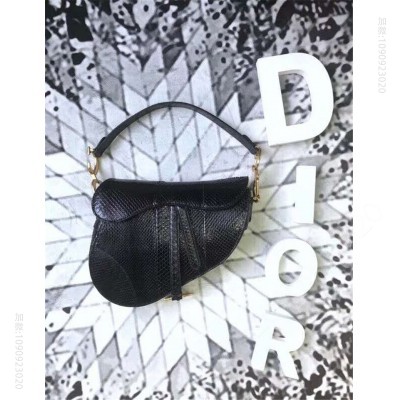 迪奥女包 Dior Saddle黑蛇皮手提包 Dior马鞍包 Dior女包 黑色 高仿迪奥女包