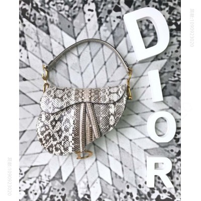 迪奥女包 Dior Saddle水蛇皮手提包 Dior马鞍包 Dior女包 浅啡色 高仿迪奥女包
