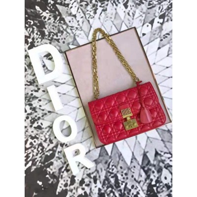 迪奥女包 Dior Addict女包 小羊皮 藤格纹 翻盖式 迪奥手提包 大红色 高仿迪奥女包