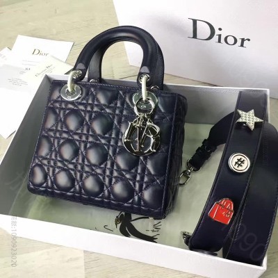 迪奥女包 Dior LADY DIOR小羊皮手提包 2017新款迪奥徽章戴妃...