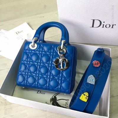 迪奥女包 Dior LADY DIOR小羊皮手提包 2017新款迪奥徽章戴妃包 绿色 高仿迪奥女包