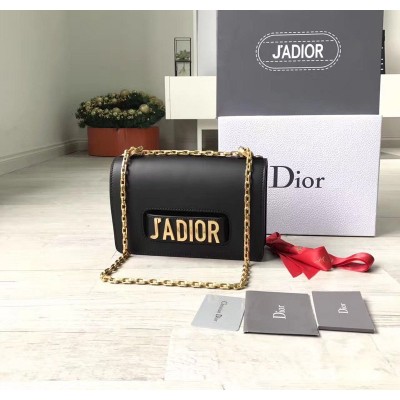迪奥女包 迪奥Dior JADIOR DIOR链条包 頂級小牛皮翻蓋式包 黑色 高仿迪奥女包 原单迪奥女包