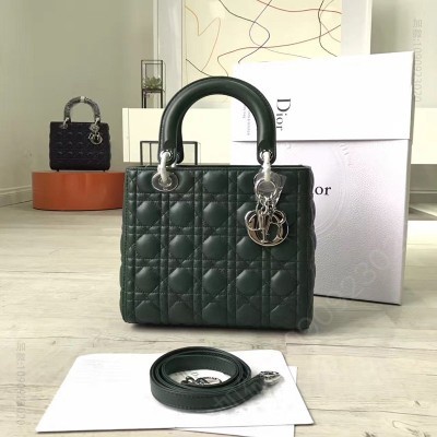 迪奥女包 Dior迪奥 Lady Dior 经典戴妃包 五格 绿墨色羊皮 金 小号 高仿迪奥女包 原单迪奥女包