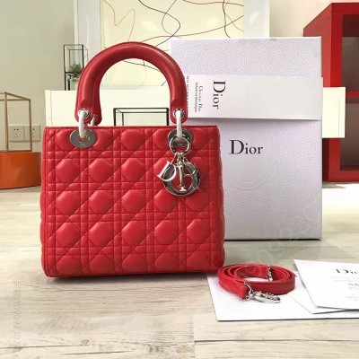迪奥女包 Dior迪奥 Lady Dior 经典戴妃包 五格 红色羊皮 金 小号 高仿迪奥女包 原单迪奥女包