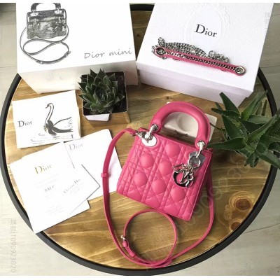 迪奥女包 Dior迪奥 Lady Dior 经典迪奥戴妃包 三格 玫红色羊皮 Dior链条包 银扣 高仿迪奥女包 原单迪奥女包