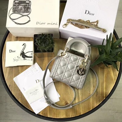 迪奥女包 Dior迪奥 Lady Dior 经典迪奥戴妃包 Mini三格 灰...