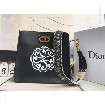 迪奥包包 Dior女包 新款 黑色印花 牛皮 迪奥手工包 黑色 高仿迪奥女包 原单迪奥女包