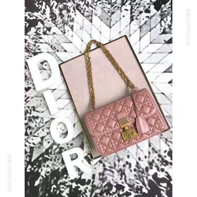 迪奥包包 Dior Addict柳钉包 藤格纹铆钉 翻盖链条 迪奥小方包 粉色 高仿迪奥女包 原单迪奥女包