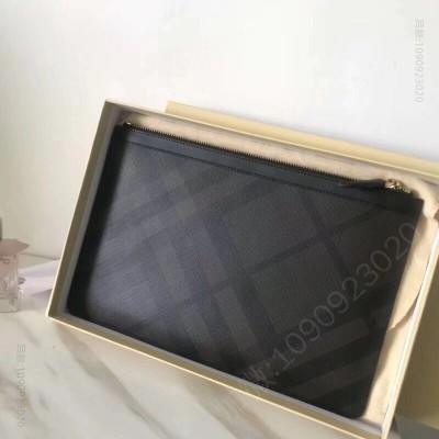 巴宝莉女包 Burberry巴宝莉 House 格纹拼粒纹皮革 拉链收纳袋 黑啡 高仿巴宝莉女包 原单巴宝莉