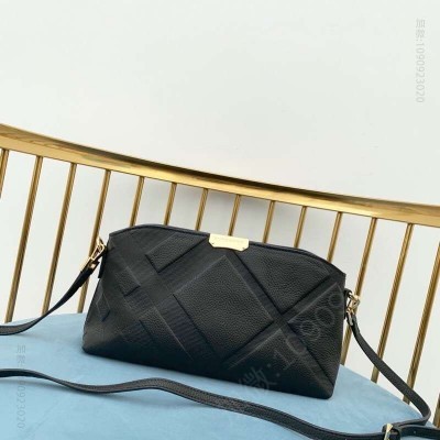 巴宝莉女包 Burberry 小牛皮 压花Brit格纹 两用 手包斜挎包 黑色 巴宝莉女包 原单巴宝莉