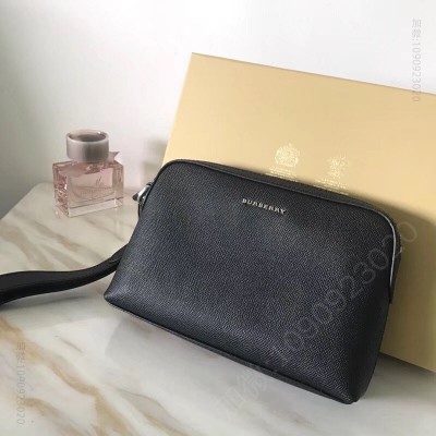 巴宝莉男包 Burberry新款男包 小牛皮颗粒纹 巴宝莉手拿包 多功能手包 黑色 原单巴宝莉