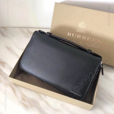 巴宝莉男包 Burberry钱包 巴宝莉双拉手包 巴宝莉长款 巴宝莉牛皮手拿包 黑色 原单巴宝莉