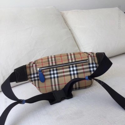 巴宝莉男包 Burberry 中号 Vintage 格纹 腰包 巴宝莉胸包 蓝色 原单巴宝莉