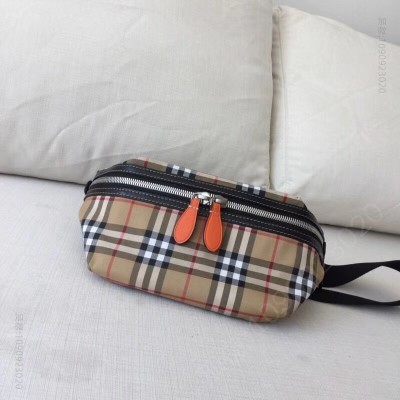 巴宝莉男包 Burberry 中号 Vintage 格纹 腰包 巴宝莉胸包 橘色 原单巴宝莉