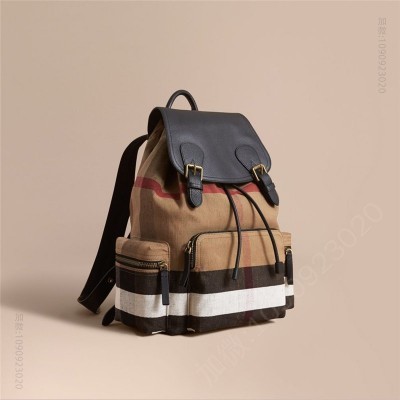 巴宝莉男包 巴宝莉 The Rucksack 大号 Canvas 格纹拼皮革 军旅背包 经典格纹 原单巴宝莉 高仿巴宝莉男包