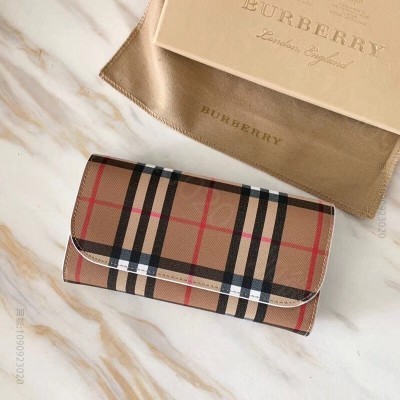 巴宝莉女士钱包 Burberry女款钱包 Vintage格纹拼皮革 撞色 巴...
