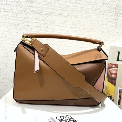 罗意威女包 LOEWE罗意威 Puzzle Bag 中号罗意威几何包 棕配粉色 原单罗意威女包