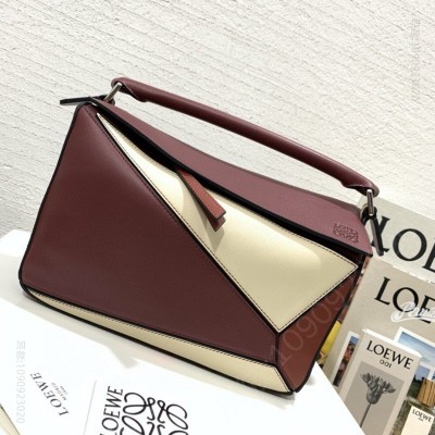 罗意威女包 LOEWE罗意威 Puzzle Bag 中号罗意威几何包 玫红配白色 原单罗意威女包