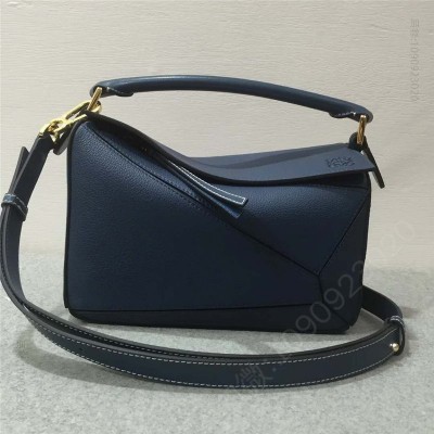 罗意威女包 LOEWE罗意威 Puzzle Small Bag 几何形拼接 单肩手提包 深蓝色 原单罗意威女包