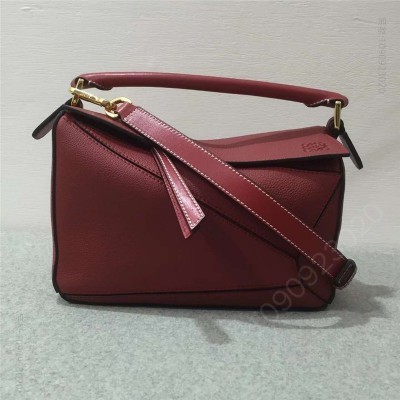 罗意威女包 LOEWE罗意威 Puzzle Small Bag 几何形拼接 单肩手提包 酒红色 高仿罗意威女包