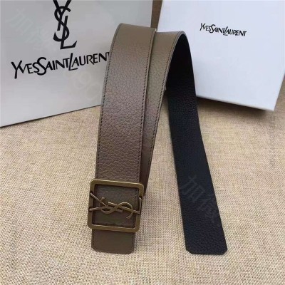 YSL2016_迪圣罗兰皮带 圣罗兰YSL女士腰带 头层牛皮荔枝纹 实心复古铜扣头 双面可用 棕色 原单圣罗兰腰带