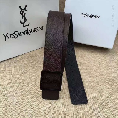迪圣罗兰皮带 圣罗兰YSL女士腰带 头层牛皮荔枝纹 实心复古铜扣头 双面可用 棕色 原单圣罗兰腰带