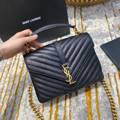 迪圣罗兰女包 YSL圣罗兰经典中号monogram黑色小羊真皮链条包 黑色金扣 原单圣罗兰包包