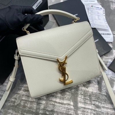 迪圣罗兰女包 YSL圣罗兰 CASSANDRA迷你粒面压印皮革手提包 白色 原单圣罗兰包包