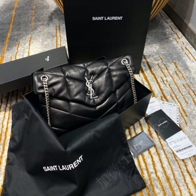 圣罗兰女包 YSL圣罗兰LOULOU PUFFER中号绗缝小羊皮手袋 黑色银扣 原单圣罗兰包包