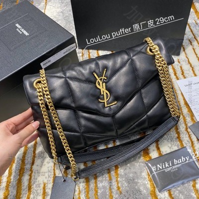 圣罗兰女包 YSL圣罗兰LOULOU PUFFER小号绗缝小羊皮手袋 黑色金...
