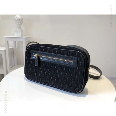 圣罗兰女包 YSL Monogram All Over 麂皮 圣罗兰肩包 YSL相机包 黑色 原单圣罗兰包包