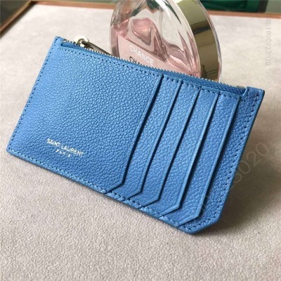 圣罗兰 YSL卡夹 SAINT LAURENT 细粒纹理真皮 圣罗兰零钱包 天蓝色 高仿圣罗兰女包