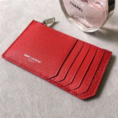 圣罗兰 YSL卡夹 SAINT LAURENT 细粒纹理真皮 圣罗兰零钱包 红色 高仿圣罗兰女包
