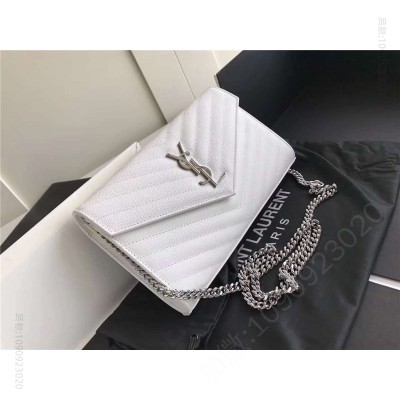 圣罗兰 YSL 进口鱼子酱皮 圣罗兰 真皮链式皮夹 白色银饰 原单圣罗兰女包
