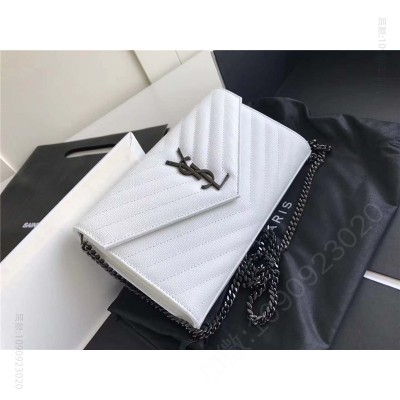 圣罗兰 YSL 进口鱼子酱皮 圣罗兰 真皮链式皮夹 白色黑饰 原单圣罗兰女包