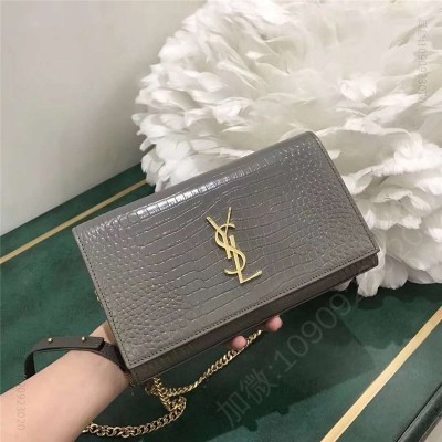 圣罗兰 YSL圣罗兰 专柜最新女包 细鳄鱼纹 YSL链条包 灰色金链 原单圣罗兰女包