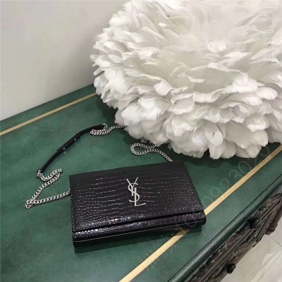 圣罗兰 YSL圣罗兰 专柜最新女包 细鳄鱼纹 YSL链条包 黑色银链 原单圣罗兰女包