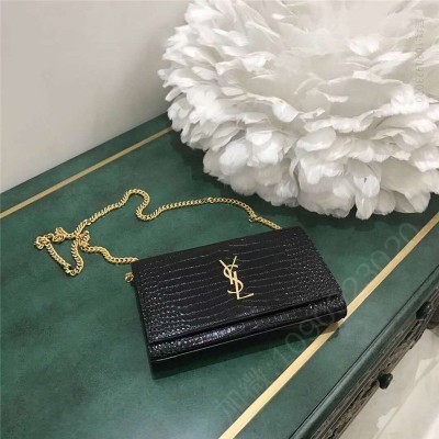 圣罗兰 YSL圣罗兰 专柜最新女包 细鳄鱼纹 YSL链条包 黑色金链 原单圣罗兰女包