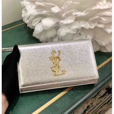 圣罗兰 YSL圣罗兰 最新材质 钻石纹 金属皮 星扣 链条包 银色 原单圣罗兰女包