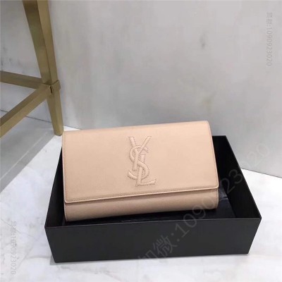 圣罗兰 YSL圣罗兰 小羊皮 浮雕刺绣标志 手拿包 藕粉色 原单圣罗兰女包