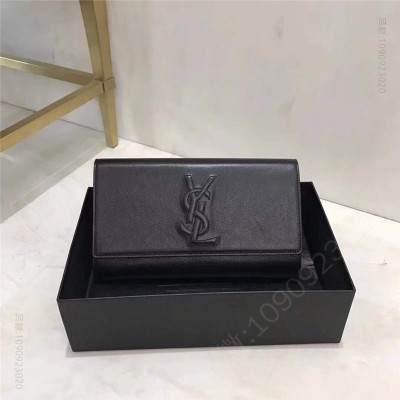 圣罗兰 YSL圣罗兰 小羊皮 浮雕刺绣标志 手拿包 黑色 原单圣罗兰女包