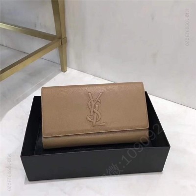 圣罗兰 YSL圣罗兰 小羊皮 浮雕刺绣标志 手拿包 姜黄色 原单圣罗兰女包