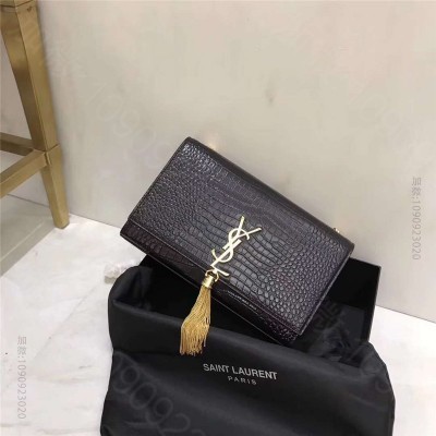 圣罗兰 YSL圣罗兰 专柜最新 细鳄鱼纹 流苏包 黑色金链 原单圣罗兰女包